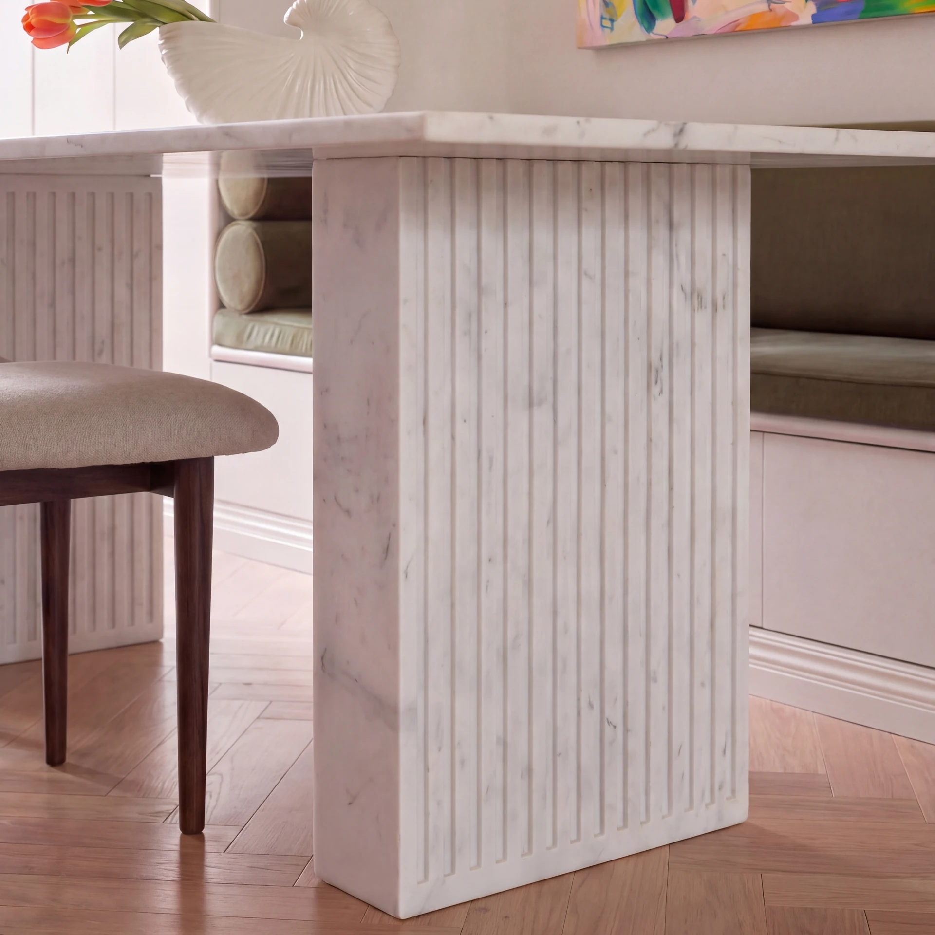 White Fluted Double Pedestal Dining Table thumbnail 2