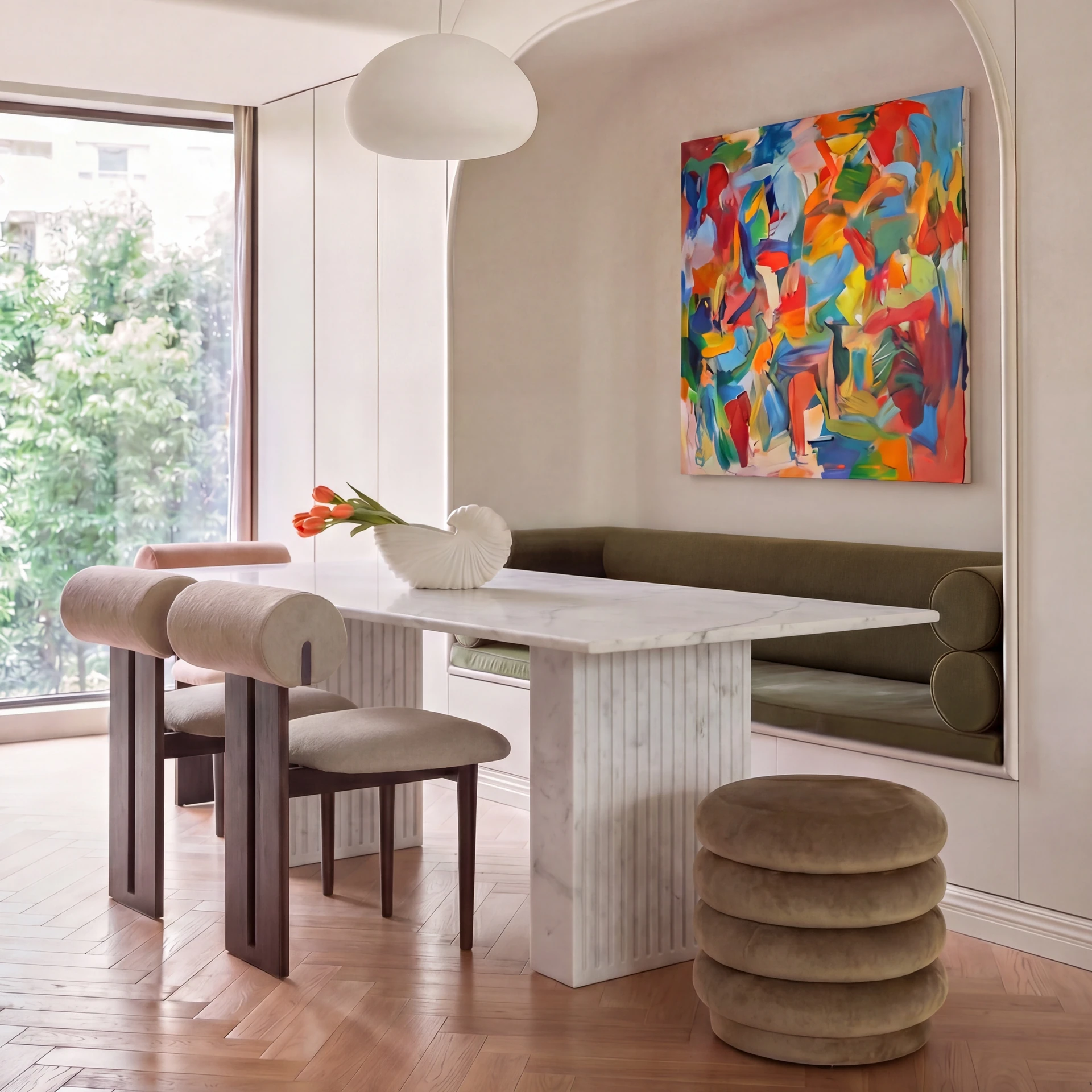 White Fluted Double Pedestal Dining Table