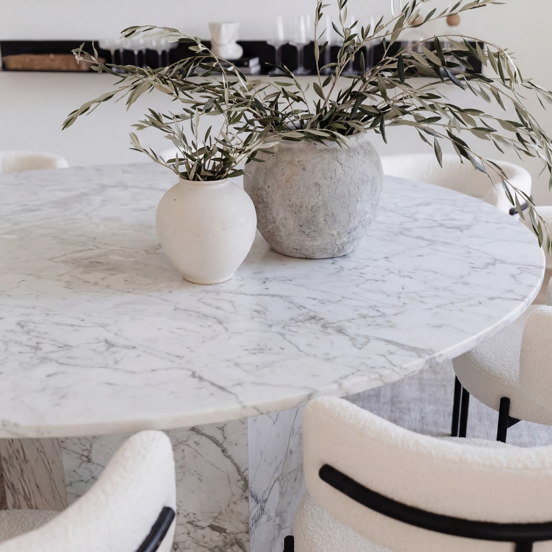 Round Light Veined Pedestal Dining Table thumbnail 2