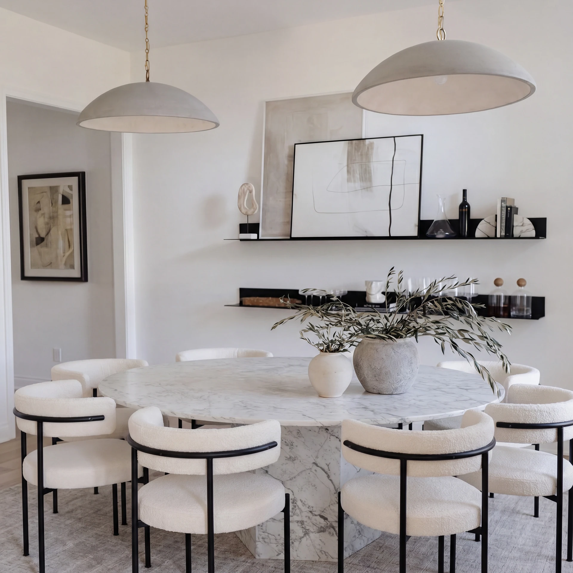 Round Light Veined Pedestal Dining Table