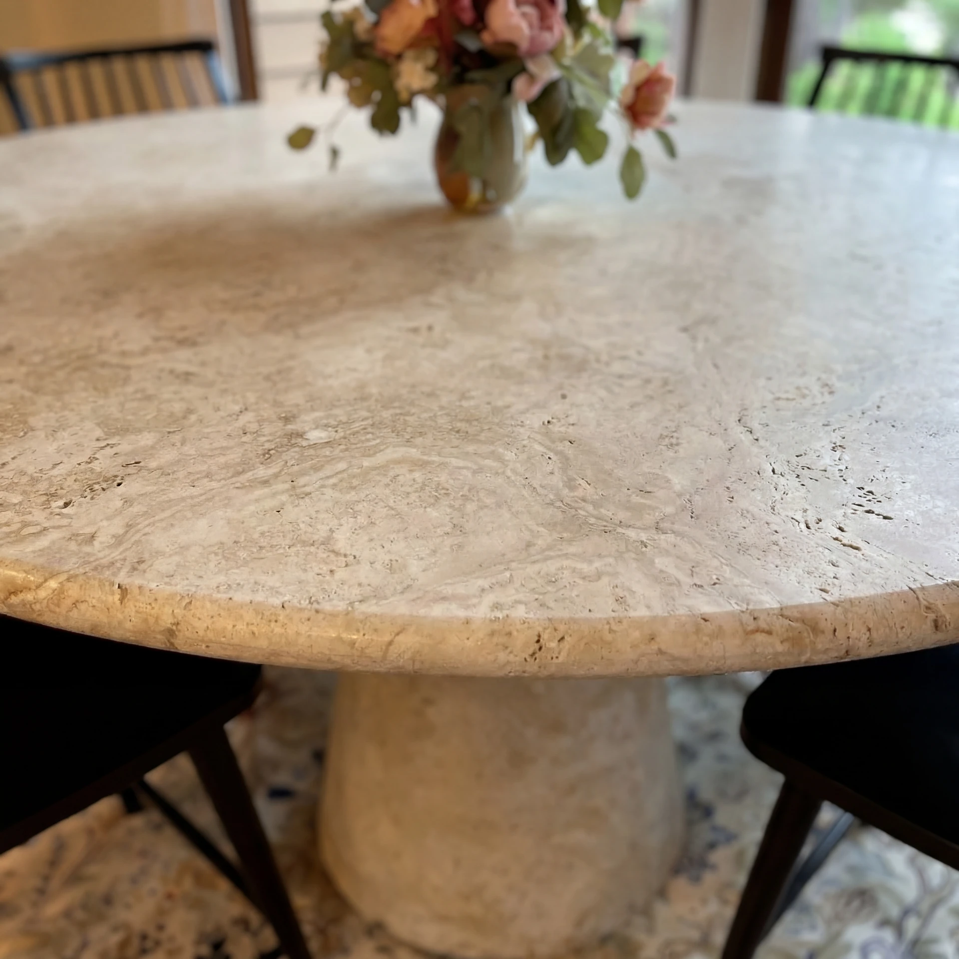 Round Cream Pedestal Dining Table thumbnail 3