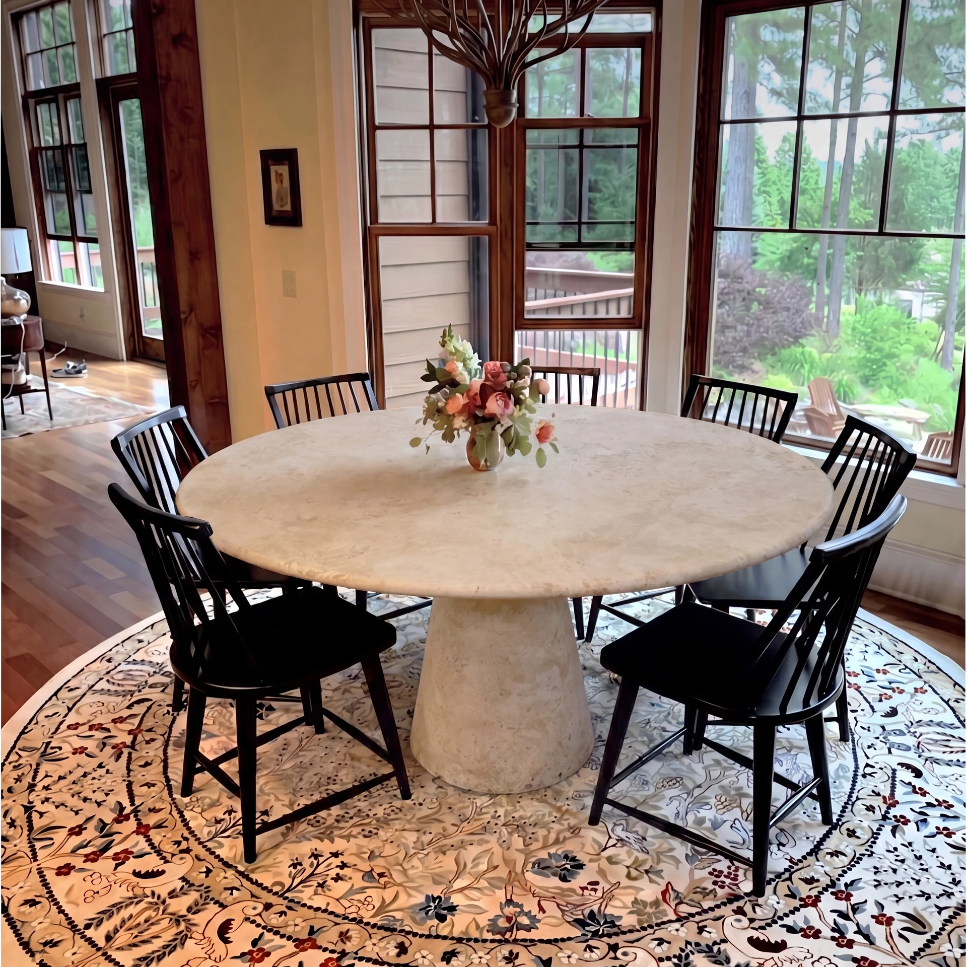 Round Cream Pedestal Dining Table