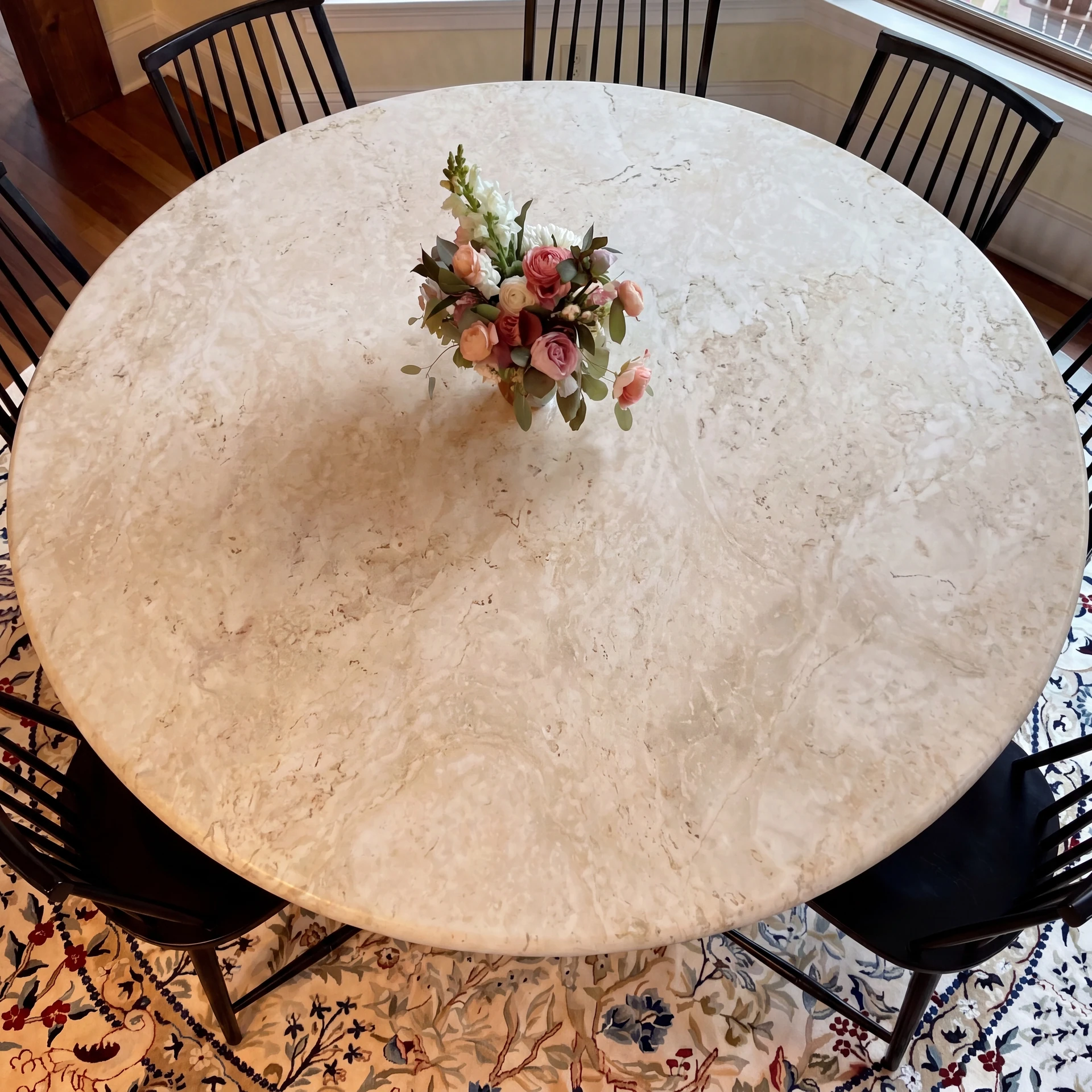 Round Cream Pedestal Dining Table thumbnail 2