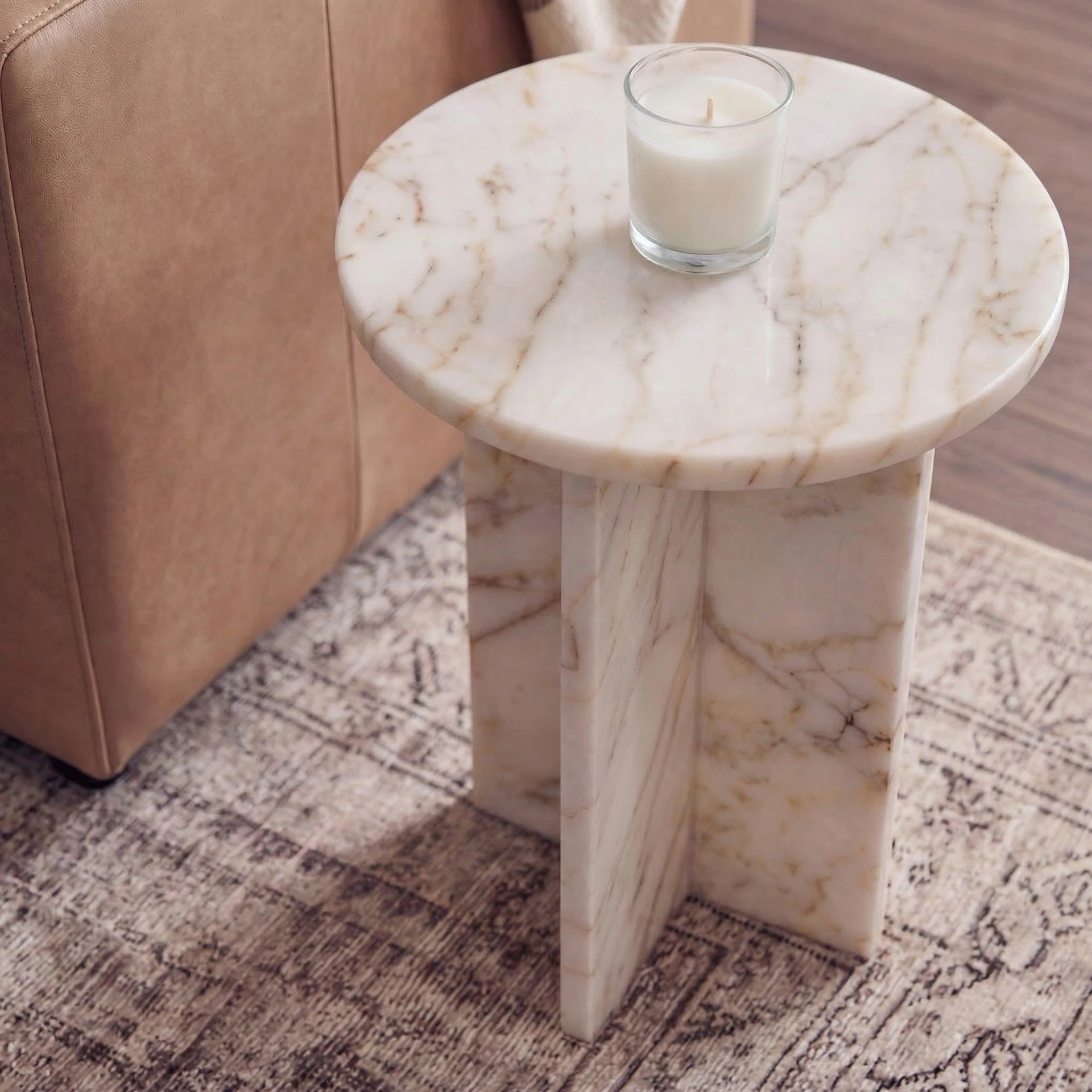 Cream Veined Round Base Coffee Table thumbnail 2