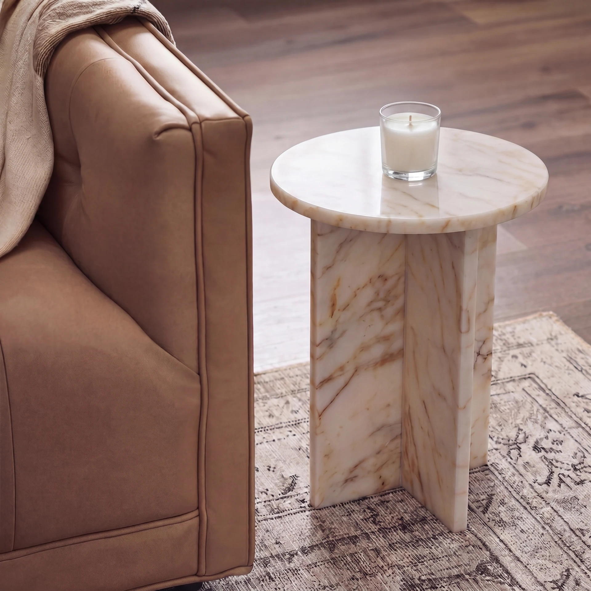 Cream Veined Round Base Coffee Table