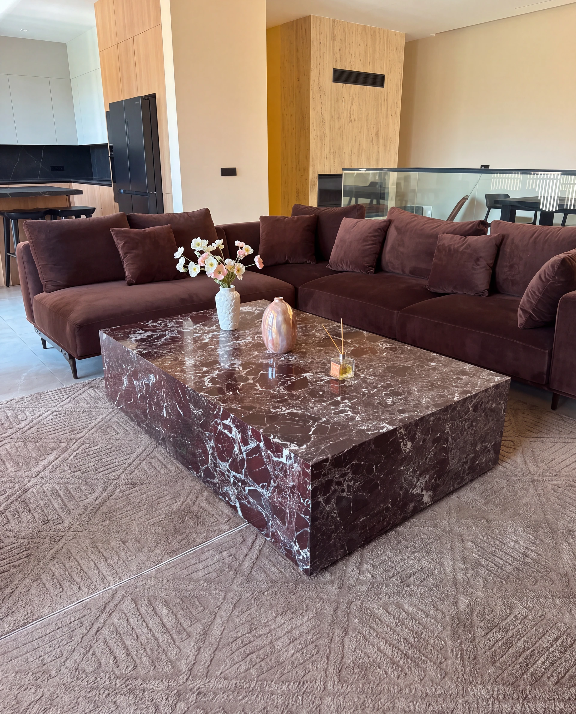 Burgundy Veined Plinth Coffee Table thumbnail 2