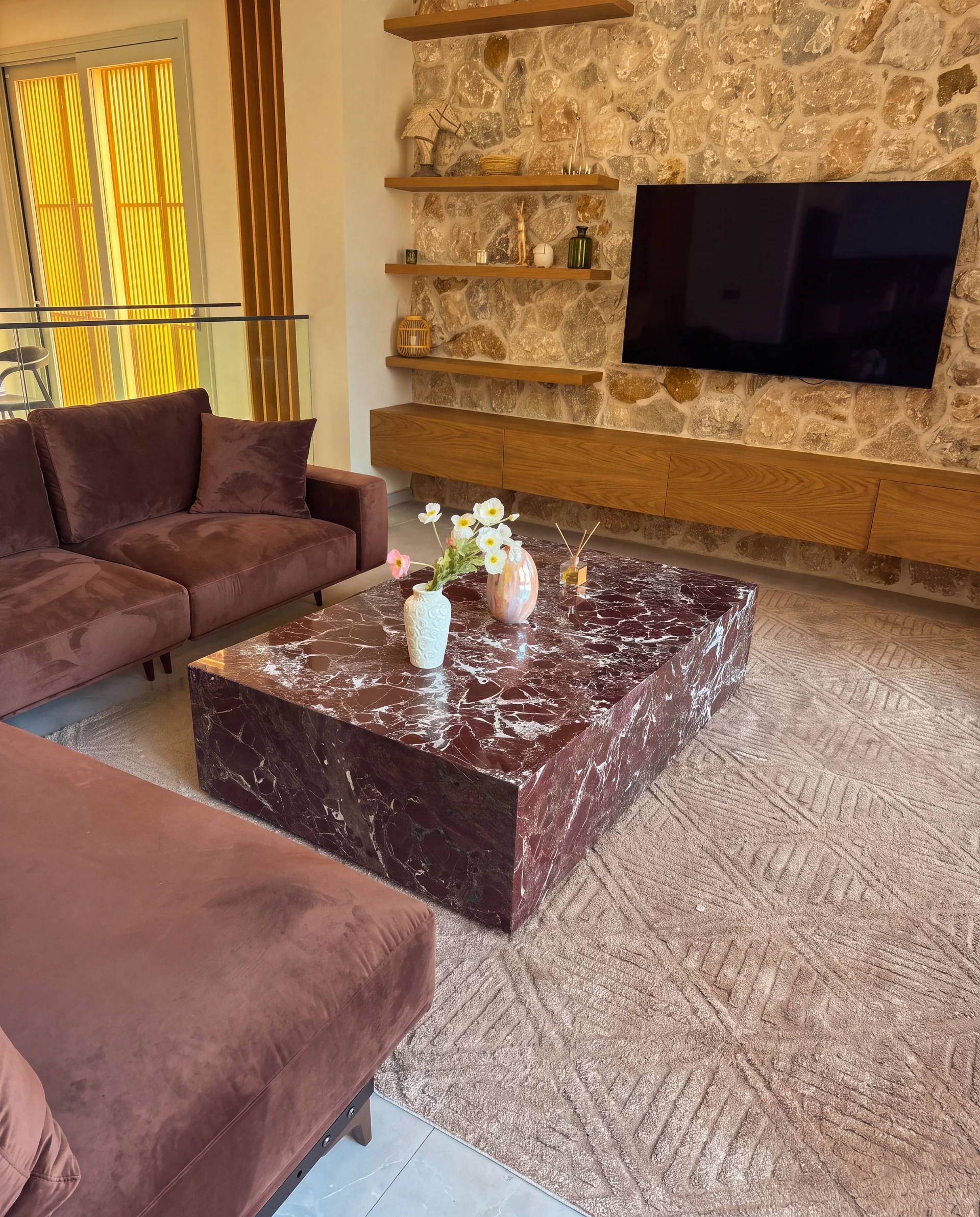Burgundy Veined Plinth Coffee Table