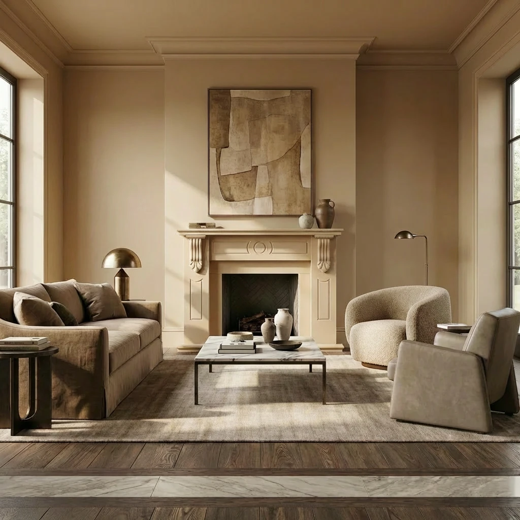 Beige Carved Corbel Mantel Fireplace