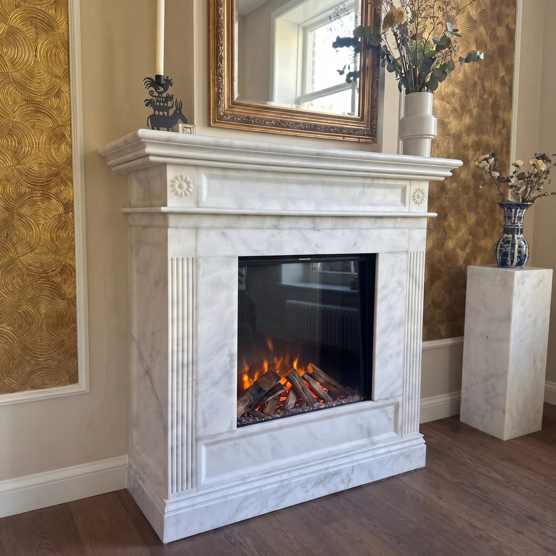 Carved Fluted White Fireplace Surround