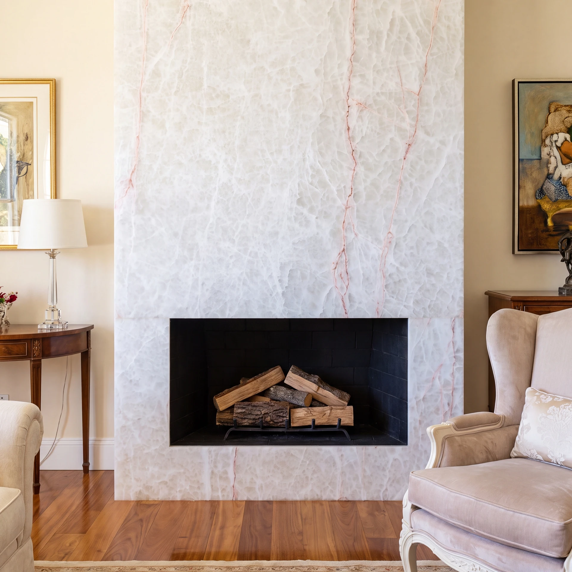Red Veined White Surround Fireplace