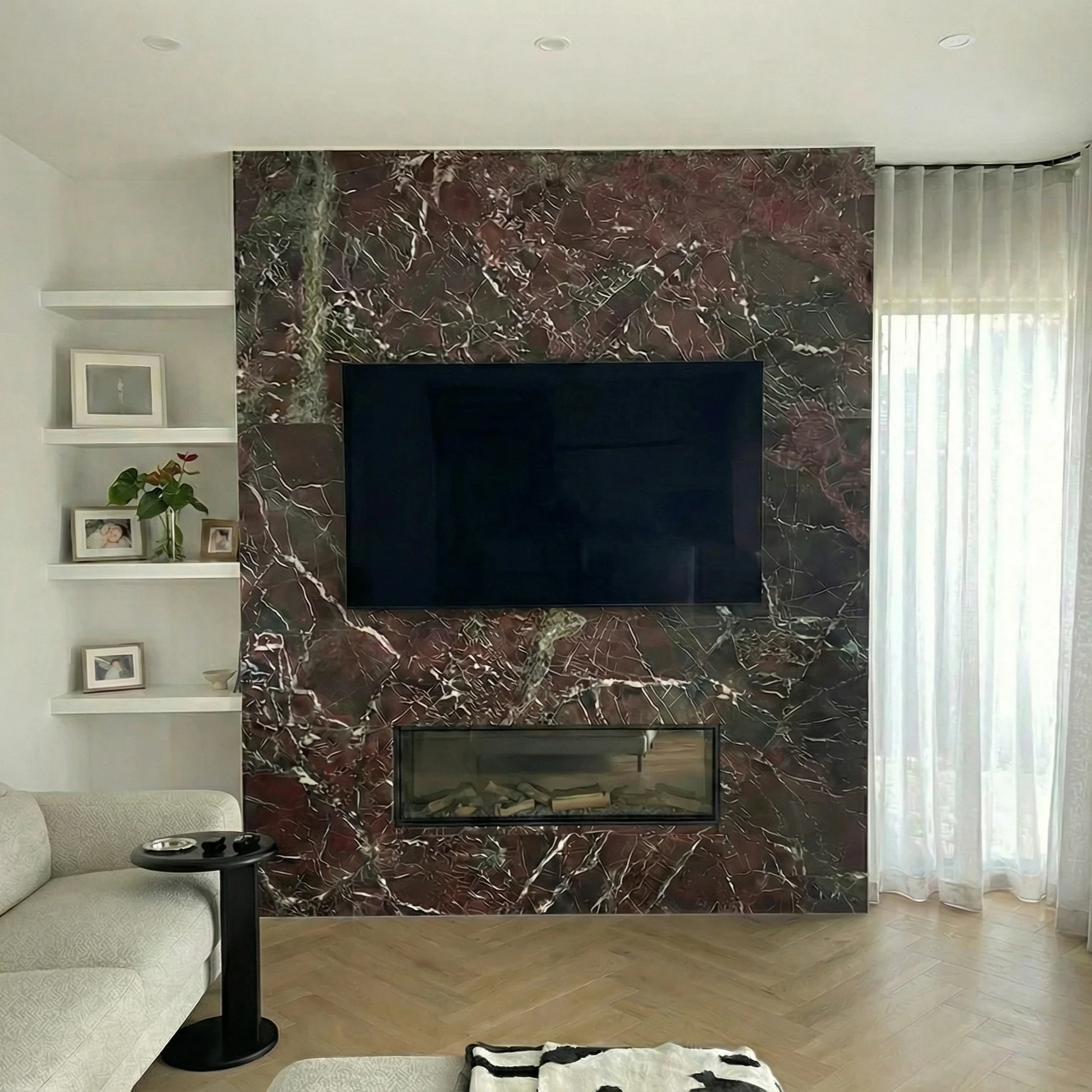 Dark Red Veined Architectural Fireplace