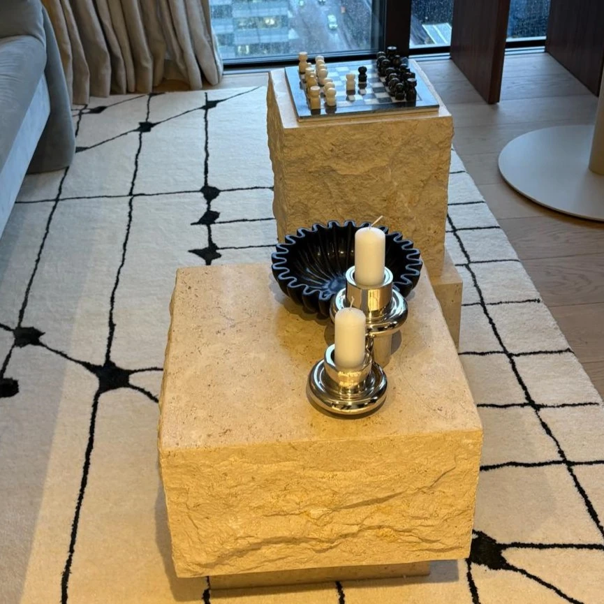 Textured Beige Block Coffee Table thumbnail 2