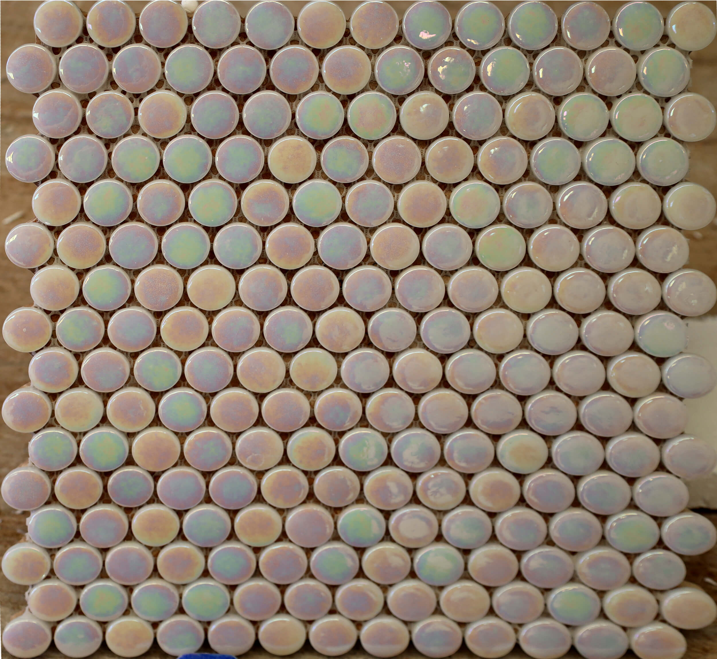 Mosaico de Vidrio Circular Blanco Irisado