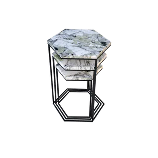 Hexagonal Nesting Coffee Table Set with Tiered Dark Frame