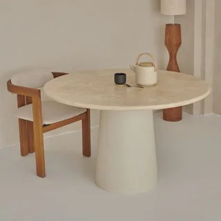 Mesa de Comedor de Travertino Marfil Con Corte Transversal
