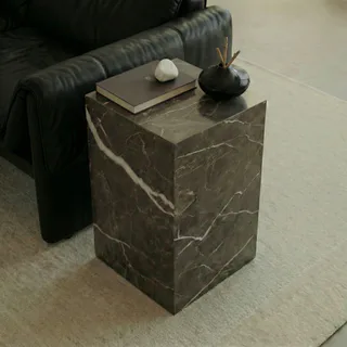 Dark Rectangular Prism Coffee Table with Linear Contrast Highlights