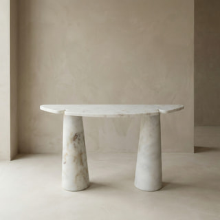 Mottled Cream Semi-Oval Console Table