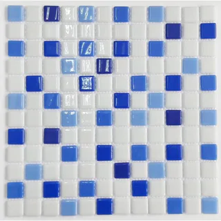 Glänzendes quadratisches Glasmosaik Weiß und Blau Gemischt Glänzendes quadratisches Glasmosaik Weiß und Blau Gemischt