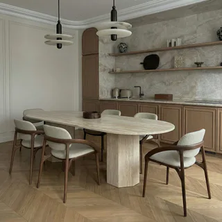 Mesa de Comedor de Travertino Claro