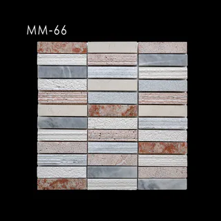 Off-White Grey Beige Reddish-Brown Multi-Texture Rectangular Grid Fine Line Mosaic