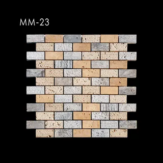 Beige Grey Off-White Staggered Rectangular Fine Line Mosaic
