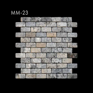 Grey Cream Pitted Horizontal Linear Offset Block Mosaic