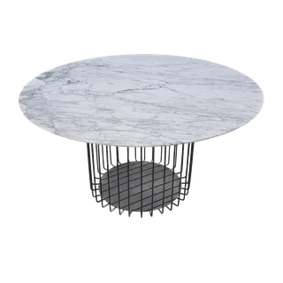 Mesa de Comedor Circular con Superficie Estampada y Pedestal Tipo Jaula