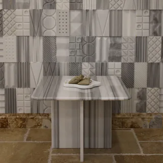 Çapraz Panel Ayaklı Çizgili Desenli Kare Orta Sehpa
