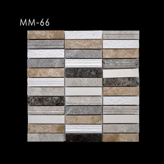 Off-White Beige Grey Dark Brown Multi-Texture Horizontal Rectangular Grid Fine Line Mosaic