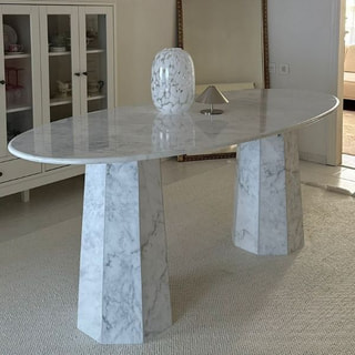 Oval Top Dual Hexagonal Pedestal Dining Table