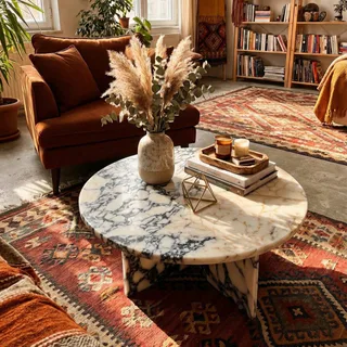 Circular Top Coffee Table with Intersecting Geometric Base