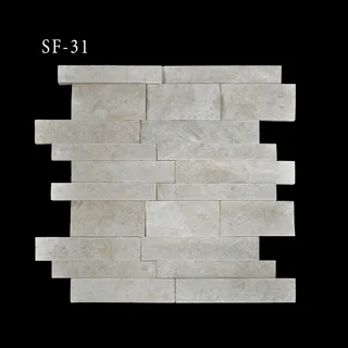 Off-White Pale Cream Staggered Linear Split Face Mosaic