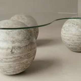 Efesus Stone Transparent Top Triple Sphere Coffee Table thumbnail 2