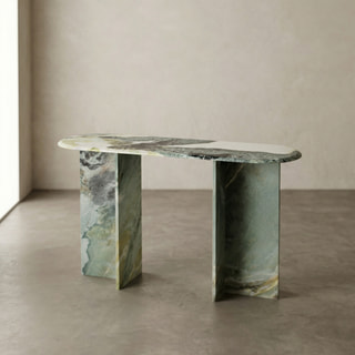 Mottled Green and White Semi-Oval Console Table