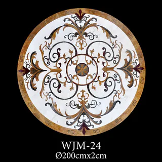 Medallón circular con volutas ornamentadas y cenefa de greca griega thumbnail 2