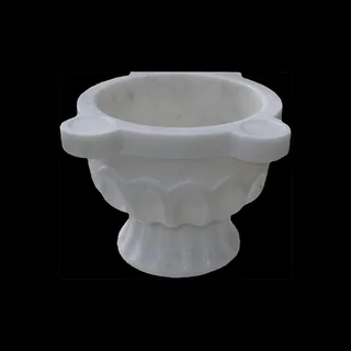 White Mottled Washbasin with Carved Arches and Fluted Base