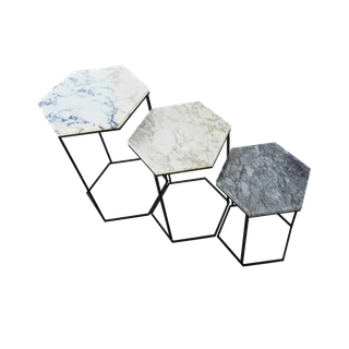Ensemble de Tables Basses Gigognes Hexagonales aux Plateaux à Motifs Variés
