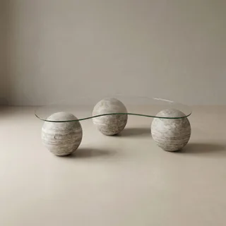 Efesus Stone Transparent Top Triple Sphere Coffee Table