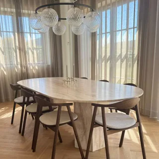 Mesa de Comedor de Travertino Clásico Vein Cut