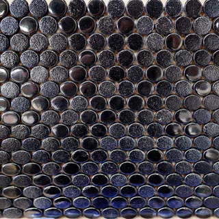 Mosaico de Vidrio Penny Round Negro Brillante y Texturizado