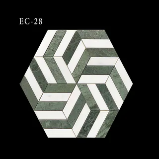 Exclusive Mosaic Collection Hexagonal Green and White Geometric Pattern