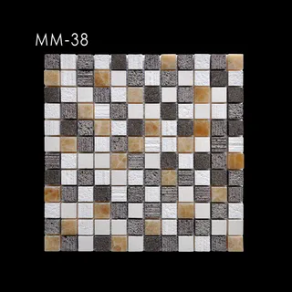 Off-White Dark Grey Ochre-Brown Multi-Texture Grid Fine Line Mosaic