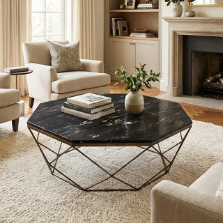 Hexagonal Top Coffee Table with Open Geometric Base