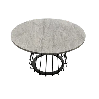 Mesa de comedor circular con pedestal de jaula de varillas abiertas