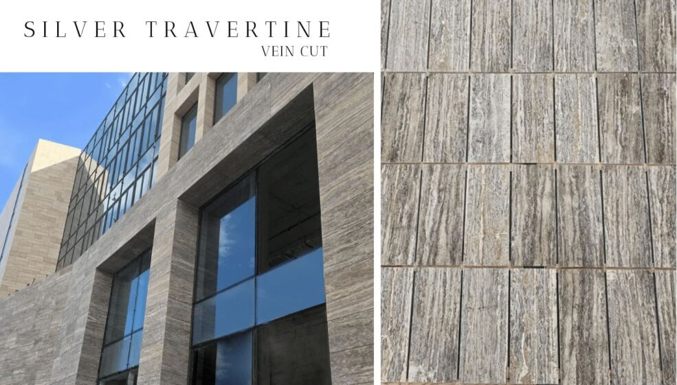 silver travertine tile - vein cut