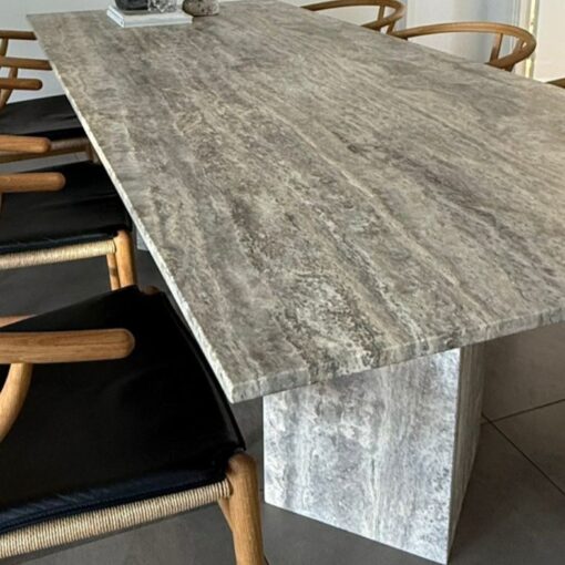 Table à Manger en Travertin Argenté Veiné – Image 2
