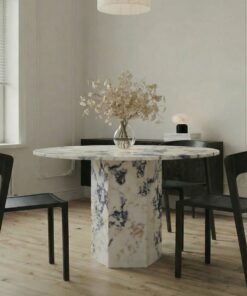 Calacatta Mermer Yuvarlak Yemek Masası